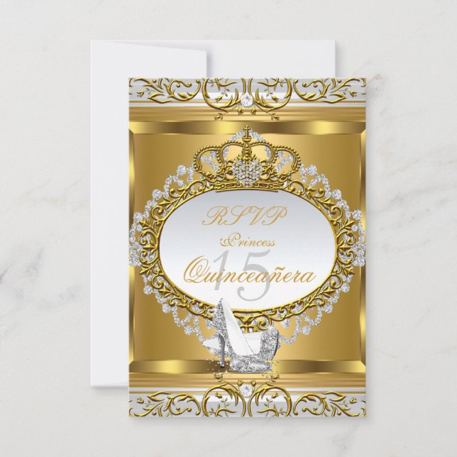 RSVP Princess Quinceanera Elite Gold Shoe 2 Card (Front)