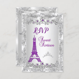 RSVP Princess Sweet 16 purple Silver Photo Party Invitation
