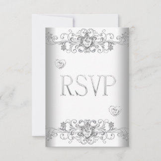 RSVP Pure White Wedding White Diamond Hearts Invitation