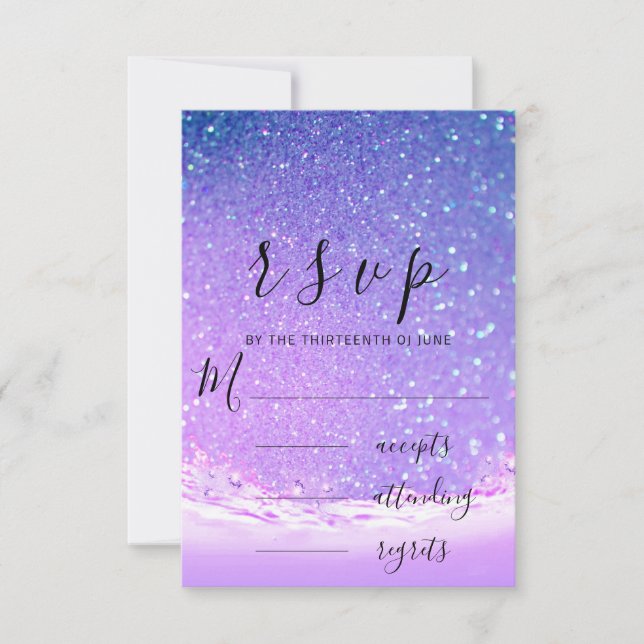 RSVP Purple Ocean Blue Waves Beach Wedding (Front)