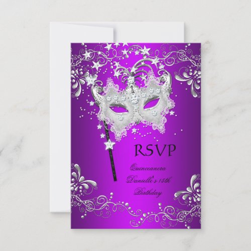 RSVP Purple Quinceanera 15th Birthday Masquerade Custom Announcement