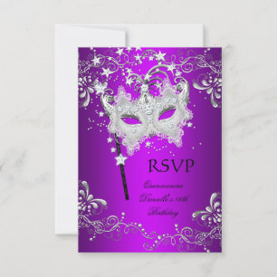 RSVP Purple Quinceanera 15th Birthday Masquerade Card