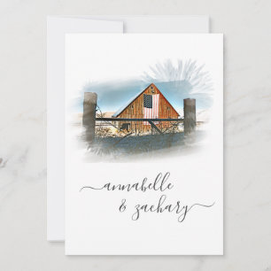 *~* RSVP QR American Flag Old Barn AR19 Wedding Invitation