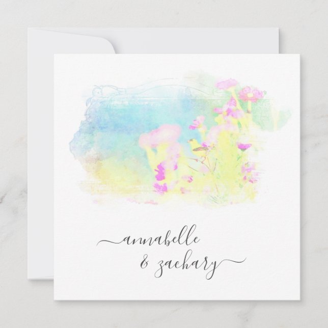 *~* RSVP QR AR15 Cherub Bird FLORAL Wedding Invitation (Front)