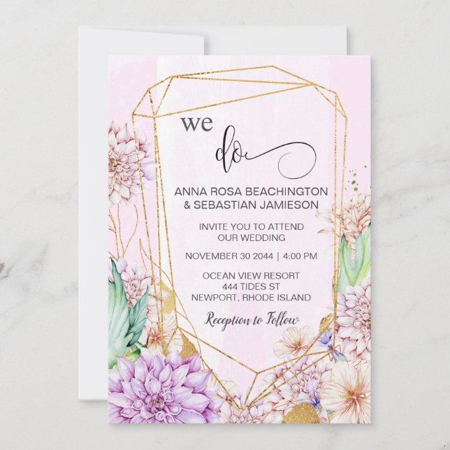 *~* RSVP QR AR15 Floral WE DO  Geometric Wedding Invitation (Front)