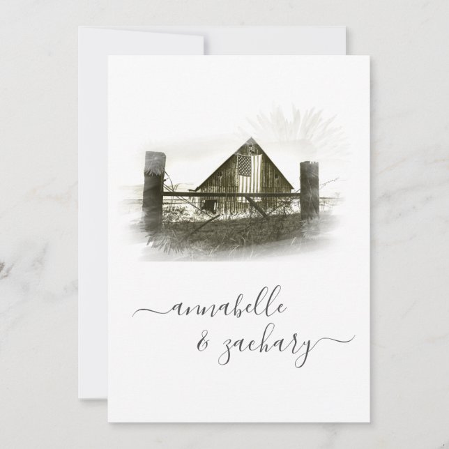 *~* RSVP QR Barn American Flag AR19 Wedding  Invitation (Front)