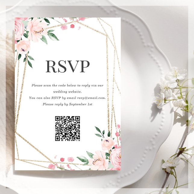 RSVP QR Code | Blush Pink Floral  Enclosure Card (Creator Uploaded)