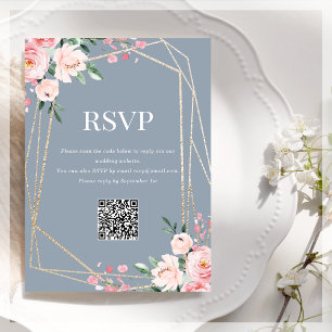 RSVP QR Code Dusty Blue Blush Floral Enclosure Card
