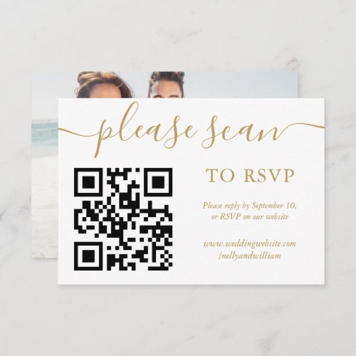 RSVP QR Code Simple Gold Script Photo