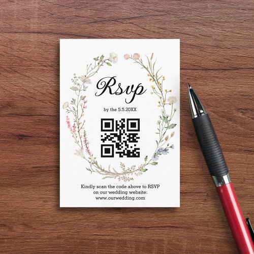 rsvp qr code wildflowers botanical chic wedding  enclosure card