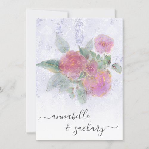 *~* RSVP - QR Damask Floral Rose Gold AR12 Wedding Invitation