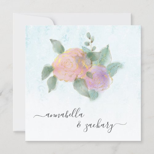 *~* RSVP + QR Damask ROSE  Glitter  AR12 Wedding Invitation