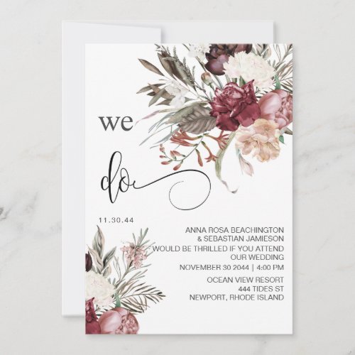  RSVP QR Floral Burgundy Rose AR15 WEDDING Invitation