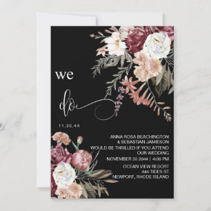 *~* RSVP QR Floral MERLOT Rose Peony AR15 WEDDING Invitation