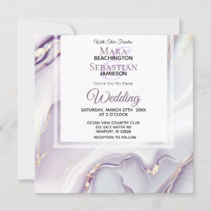*~* RSVP QR GOLD LAVENDER MARBLe AR66 Wedding Invitation