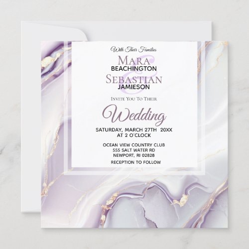   RSVP QR GOLD LAVENDER MARBLe AR66 Wedding Invitation