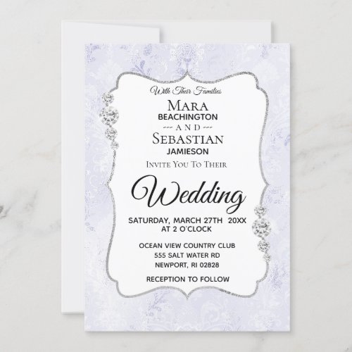  RSVP  QR  PHOTO Diamond Damask Wedding Invitation