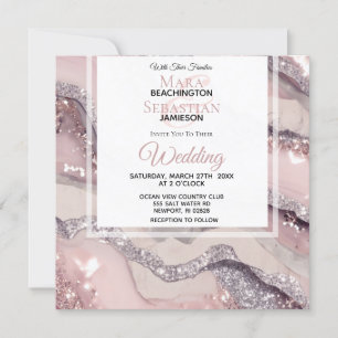 *~* RSVP QR Silver BLUSH PINK AGATE AR66 Wedding Invitation