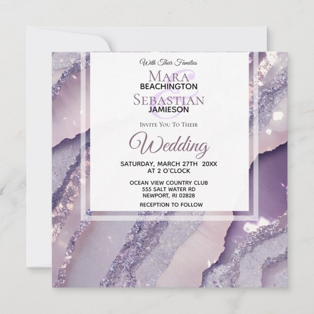 *~*  RSVP QR SILVER LAVENDER AGATE AR66 Wedding Invitation (Front)