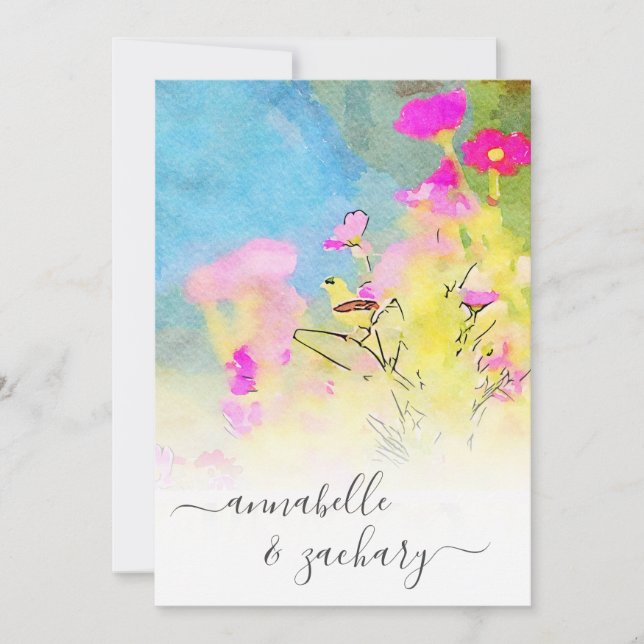 *~* RSVP - QR Watercolor Bird FLORAL AR15 Wedding Invitation (Front)