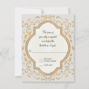 RSVP Quatrefoil Frame Script Swirl Gold Glitter Card