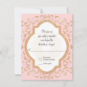 RSVP Quatrefoil Frame Script Swirl Gold Glitter Card