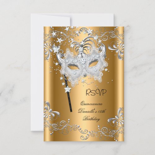 RSVP Quinceanera 15th Birthday Gold Masquerade