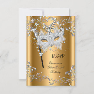 RSVP Quinceanera 15th Birthday Gold Masquerade Card