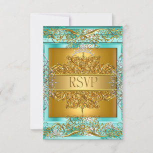 RSVP Quinceañera 15th Birthday Gold Teal