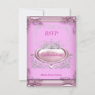 RSVP Quinceañera 15th Birthday Pink White Silver Card