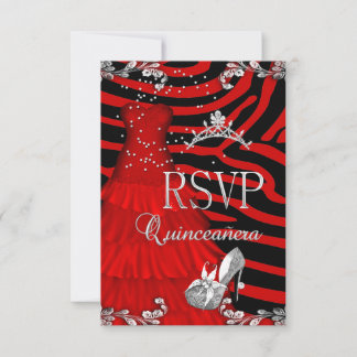 RSVP Quinceanera 15th Zebra Red Dress Shoe Invitation