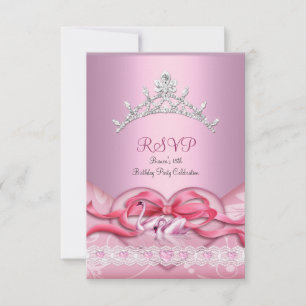 RSVP Quinceanera White Pink Swans Tiara Heart Card