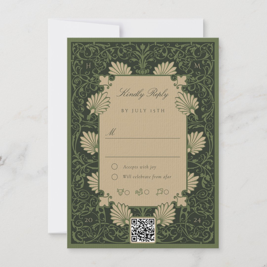 RSVP Regal Emerald Green Antique Gold Baroque                    Invitation