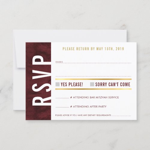 RSVP REPLY CARD bold block modern red maroon gold