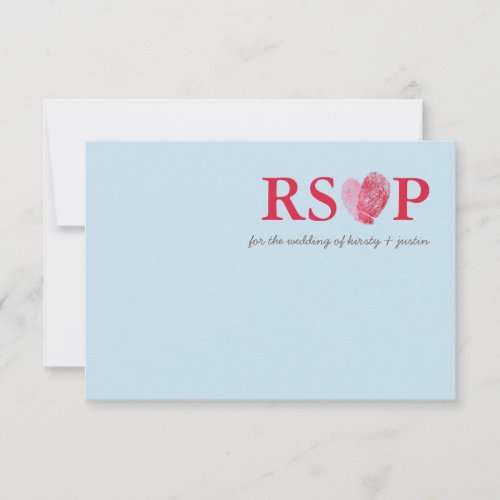 RSVP REPLY CARD cute fingerprint heart couple blue