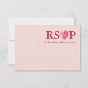 RSVP REPLY CARD cute fingerprint heart couple pink