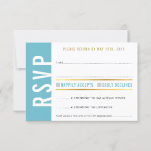 RSVP REPLY CARD cute turquoise white hearts gold