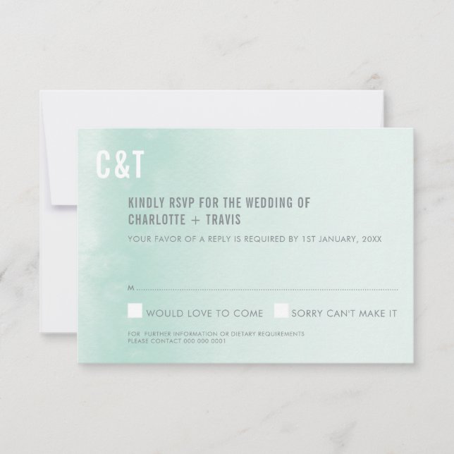 RSVP REPLY CARD :: ombre watercolor pastel mint (Front)