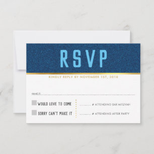 RSVP REPLY CARD smart bold type gold denim blue