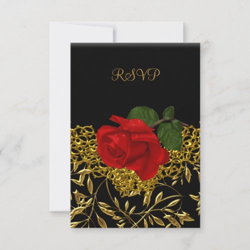 RSVP Reply Floral Lace Black Gold RED Rose Invitation