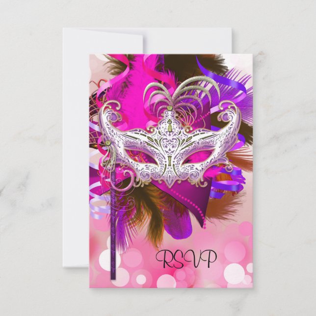 RSVP Reply Mask Black Purple Pink Mardi Gras (Front)