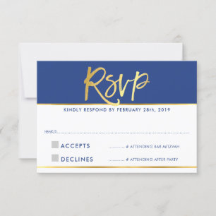 RSVP REPLY modern glam royal blue faux gold foil