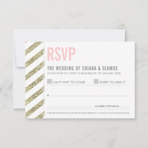 RSVP REPLY modern old gold glitter simple stripe