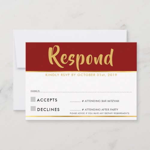 RSVP REPLY modern red burgundy gold Response Card