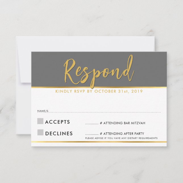 RSVP REPLY modern simple grey gold (Front)