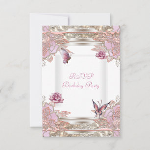 RSVP Reply Party Pink Rose White Butterfly