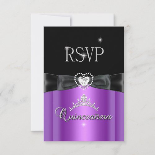 RSVP Reply Party Purple Black Diamond Heart Custom Announcement