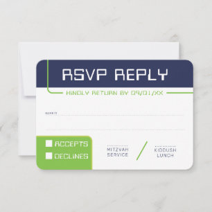 RSVP REPLY RESPONSE 1 modern gamer navy neon green Invitation