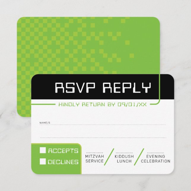RSVP REPLY RESPONSE 2 modern gamer black green Invitation (Front/Back)