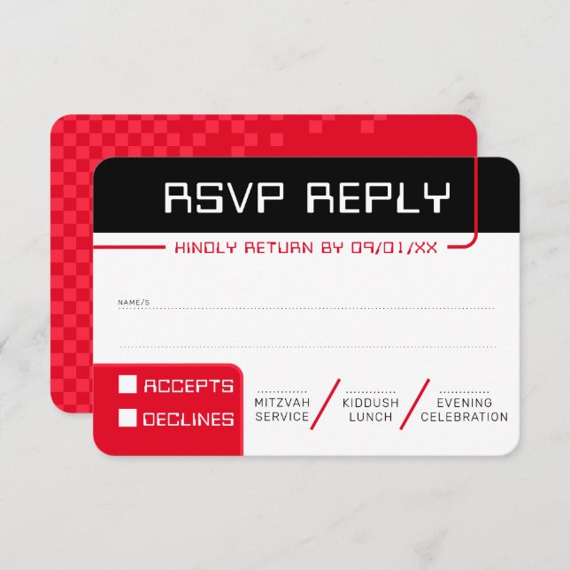 RSVP REPLY RESPONSE 2 modern gamer black red Invitation (Front/Back)